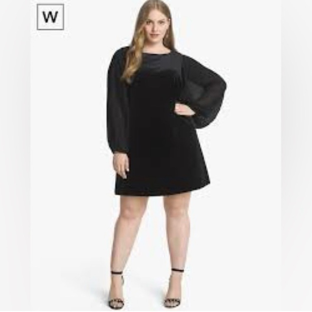 White House Black Market Black Velvet Bolloon Sleeves Holiday Dress Sz 22W‎ NWOT
